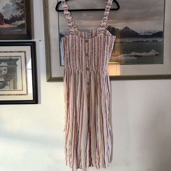 Arizona Pink Stripe Button Front Midi Dress Sz XL A1968 - Picture 1 of 5